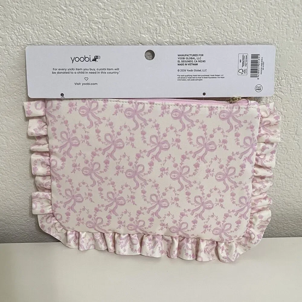 LoveShackFancy x Target Yoobi Coquette Bow Flat Zip Pencil Case with Ruffles NEW
